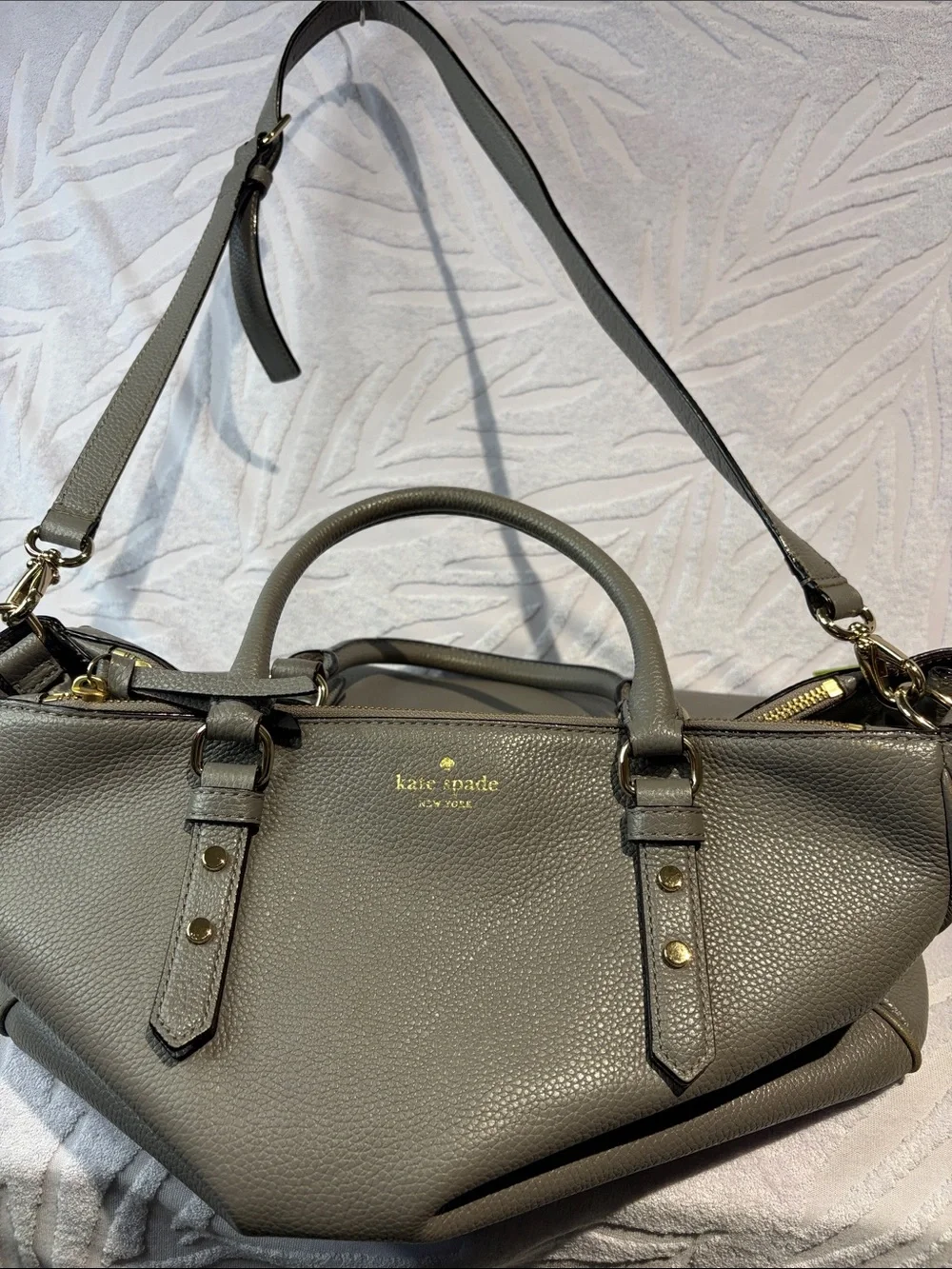 kate spade Light Gray Pebbled Leather Tote with Gold Hardware